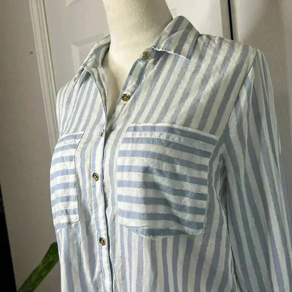 MICHAEL KORS Medium Shirt Striped Button Up Collared Long Sleeve - Picture 9 of 11
